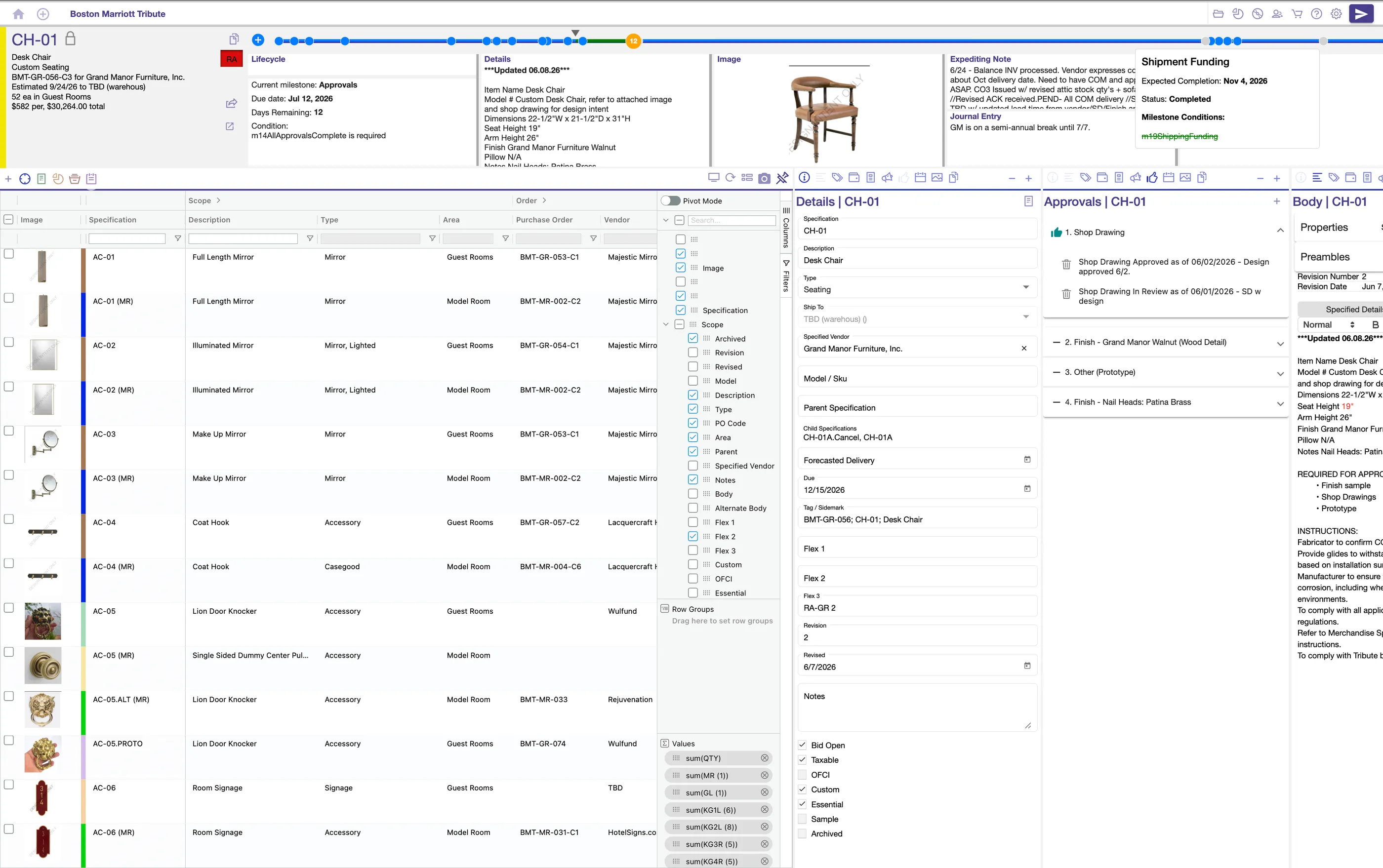 The Kira project workspace: spec grid, item detail, approvals, and documentation in one view